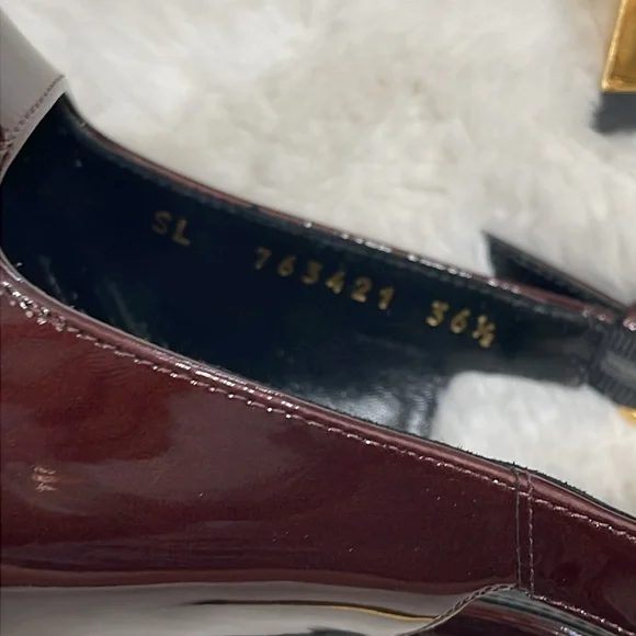 SAINT LAURENT Lee embellished patent-leather slingback pumps Color: Burgundy - Picture 10 of 13